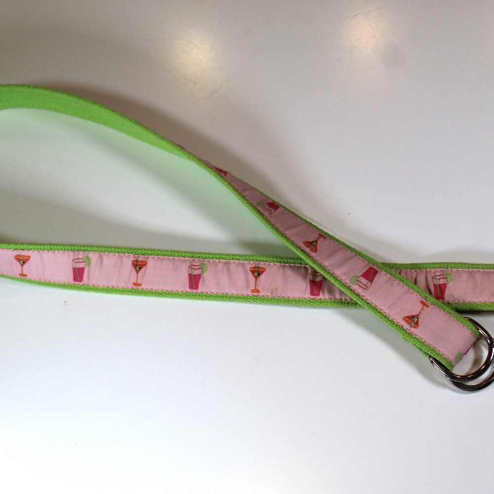 Cocktail Martini Pink & Lime Green Ribbon Belt w/ Cocktail Martini Glasses Sz M